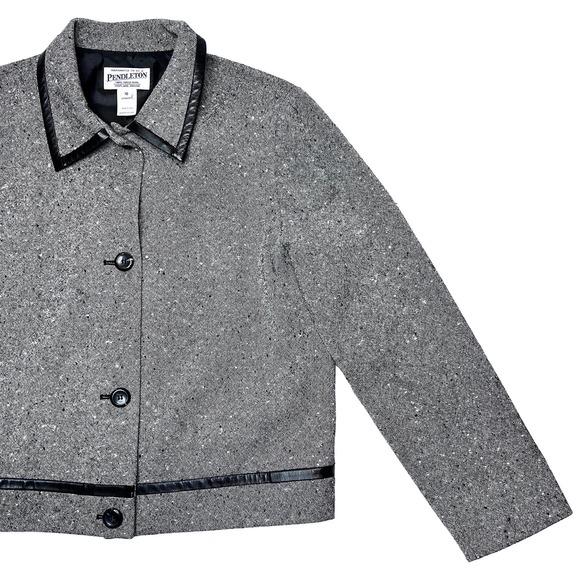 Pendleton Gray Wool Blazer with Faux Leather Trim Size 10 - Picture 3 of 11